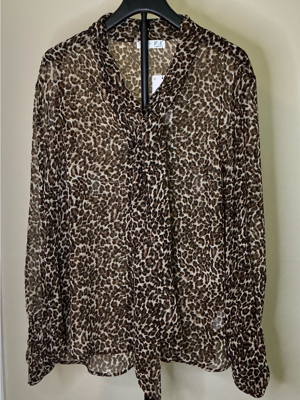 Primark Brown Leopard Tie-Neck Blouse - Picture 2 of 5